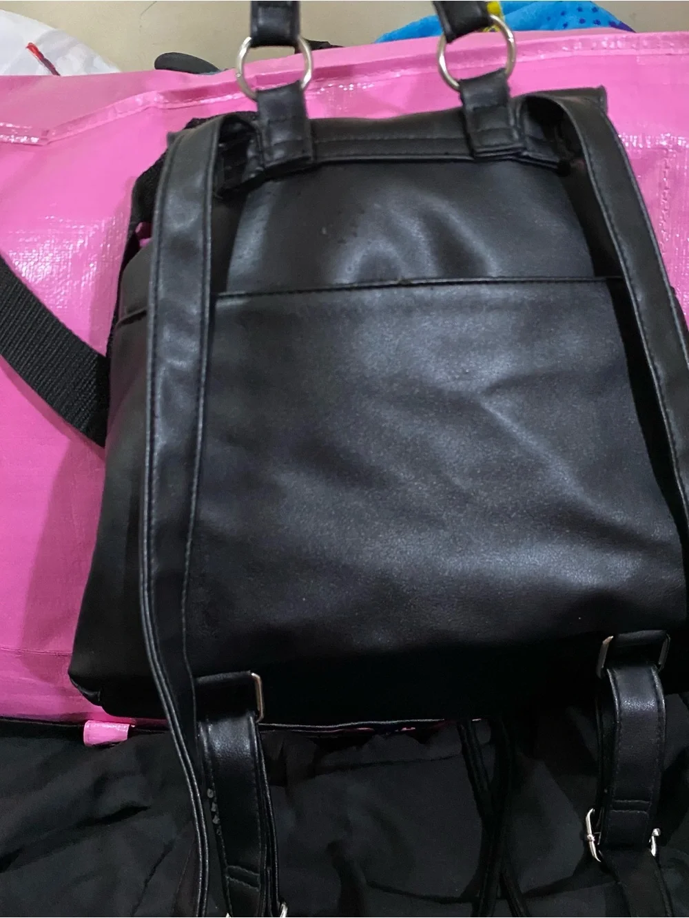 Christian Siriano Black Perforated Faux Leather Backpack